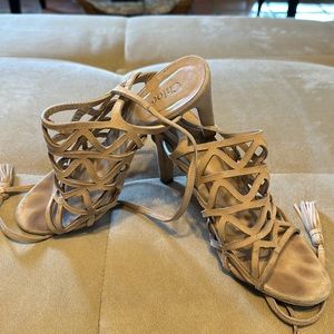 Chloé Kendal Ankle Tie Suede Sandal Heels Sz 37